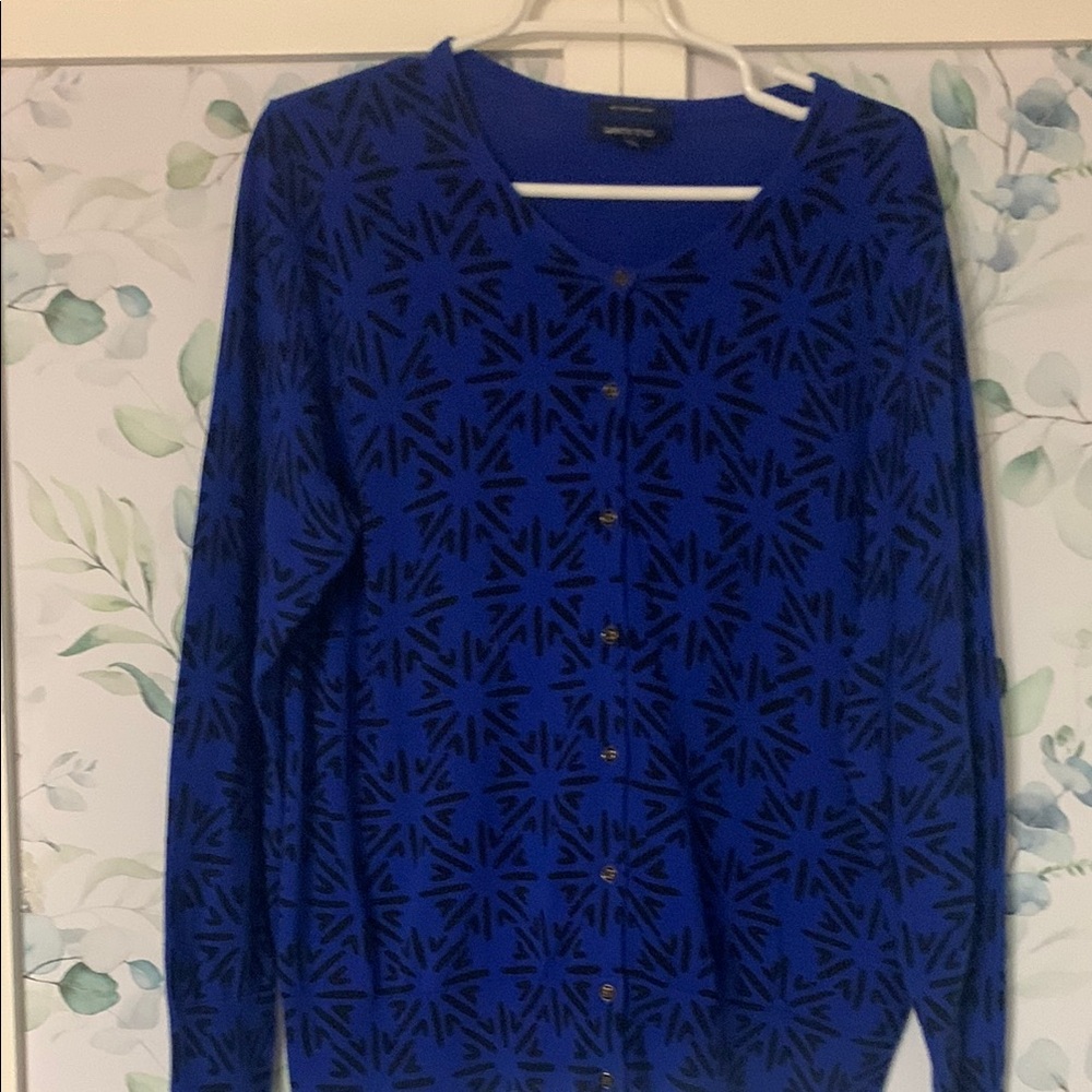 Lands' End Women's Blue and Black Cardigan